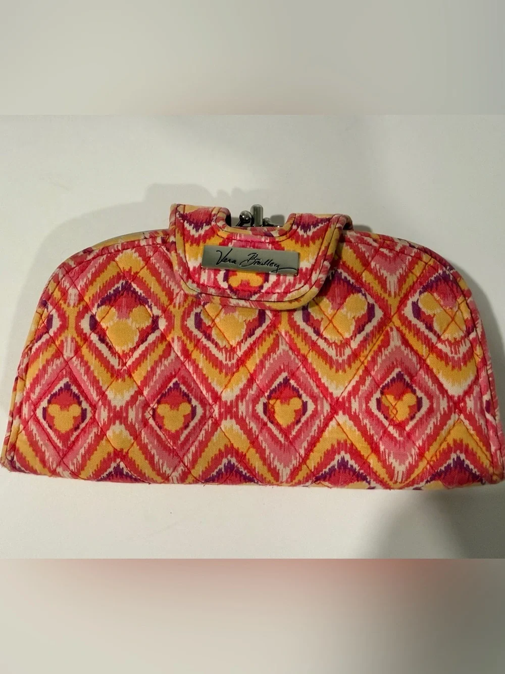 Vera Bradley Pink Yellow Quilted Ikat Clutch